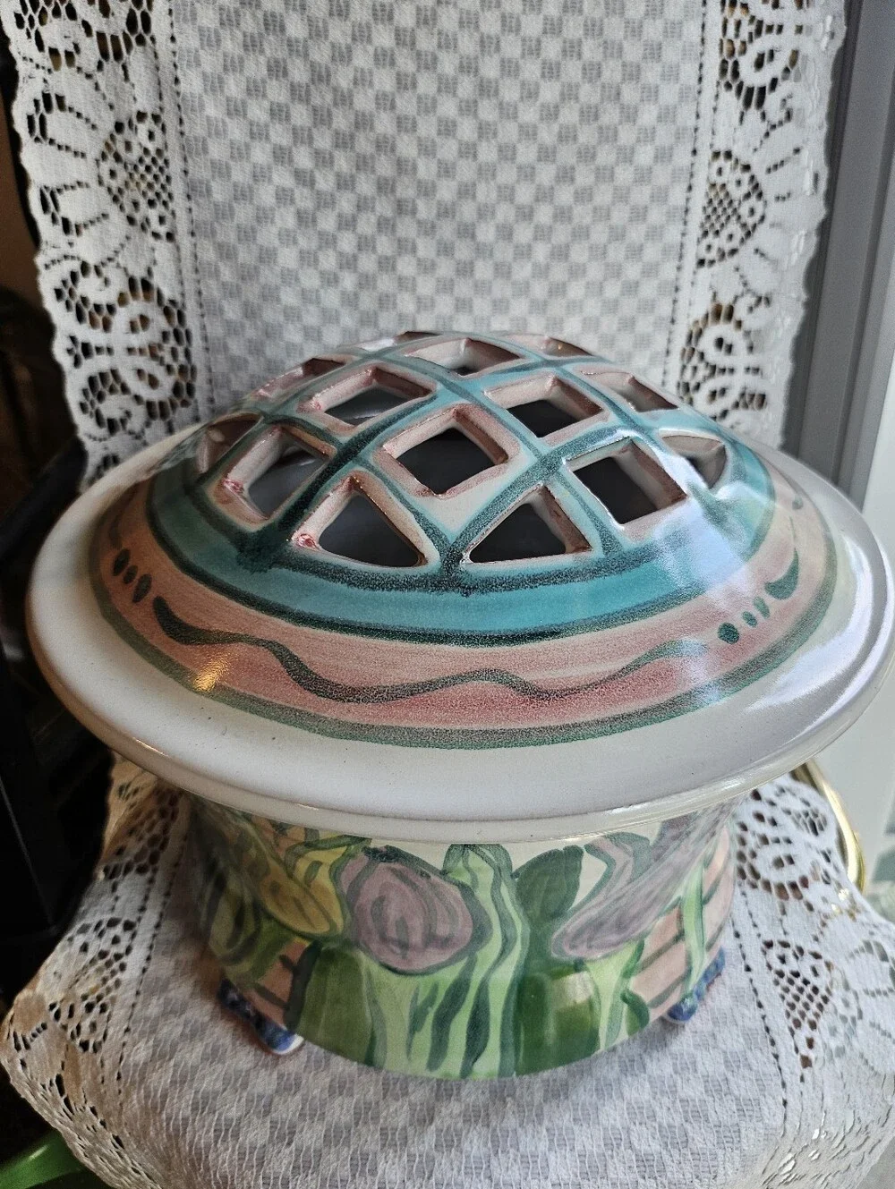Vintage Ceramic Foral Flower Frog Bowl